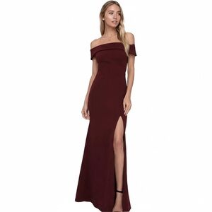 Lulus Aveline Burgundy Off-the-Shoulder Maxi Dress NWT